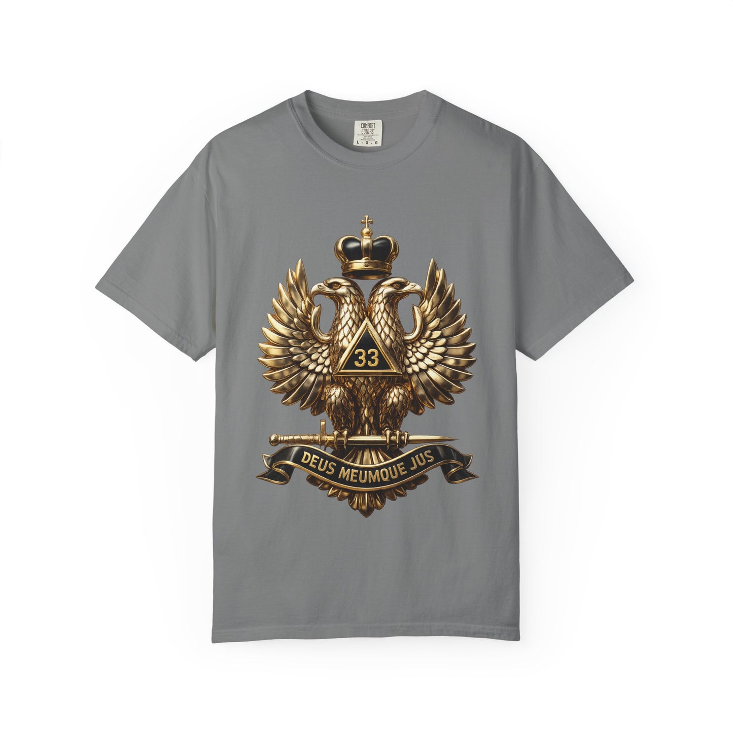 Masonic Double-Headed Eagle T-Shirt — 'Deus Meumque Jus' 33 Crest