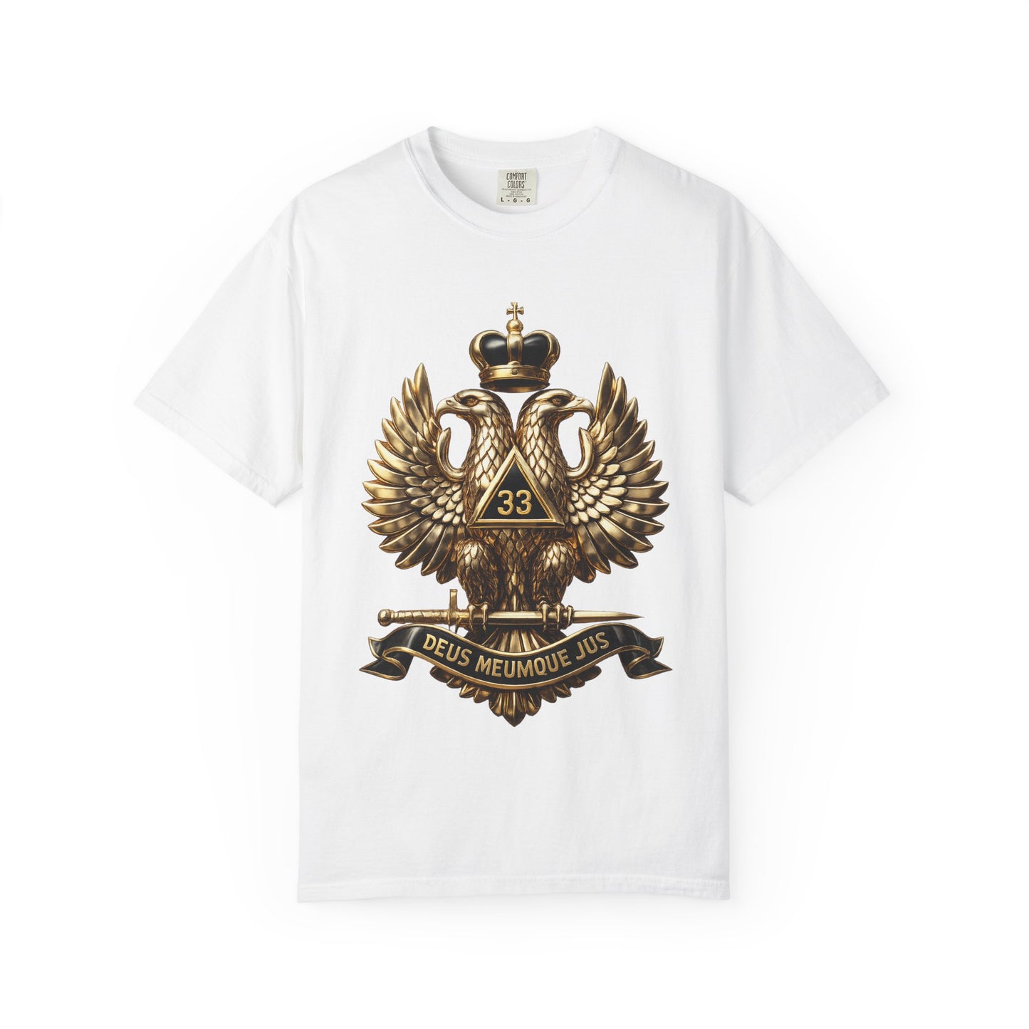 Masonic Double-Headed Eagle T-Shirt — 'Deus Meumque Jus' 33 Crest