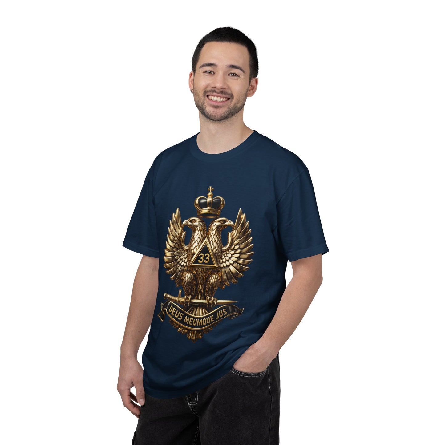 Masonic Double-Headed Eagle T-Shirt — 'Deus Meumque Jus' 33 Crest