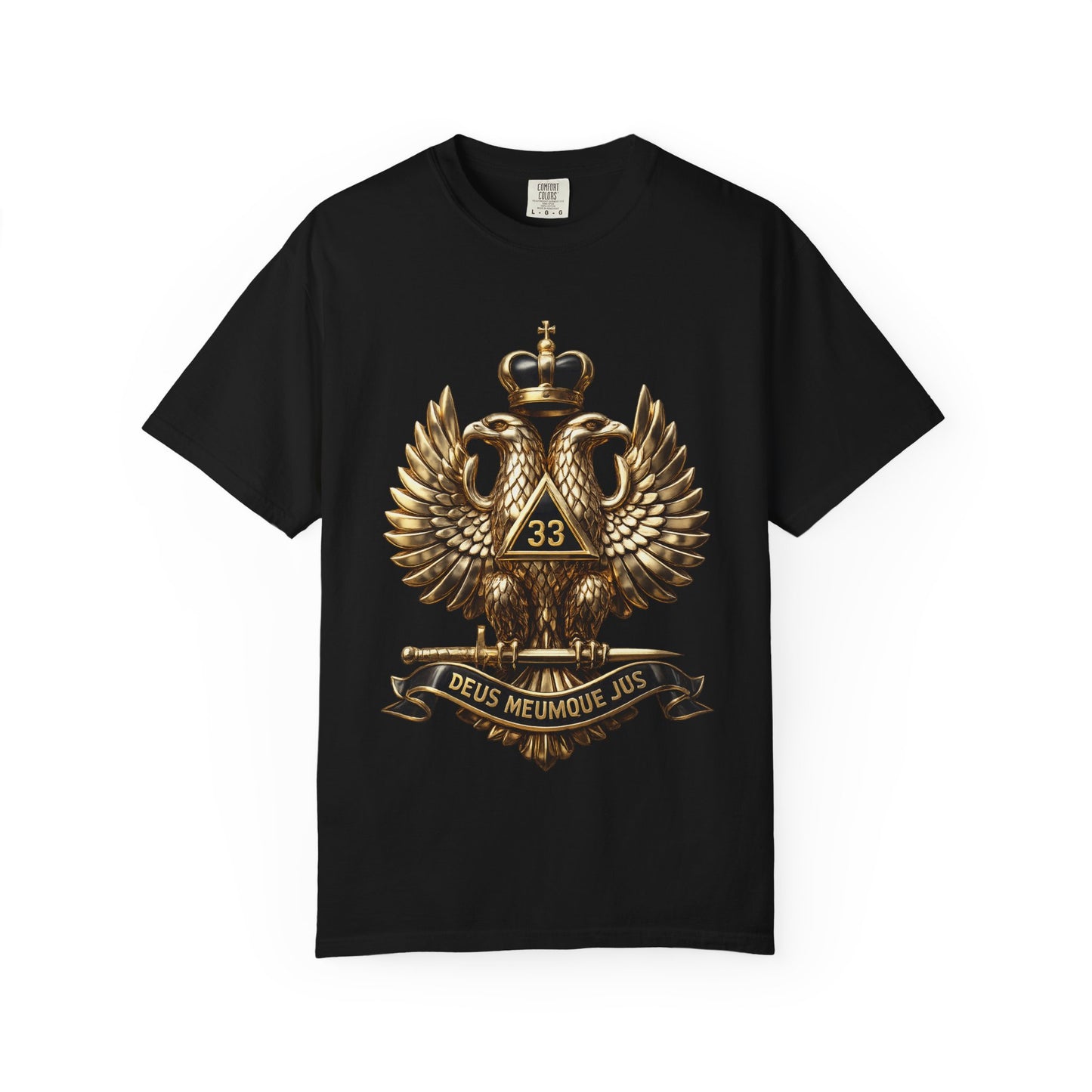 Masonic Double-Headed Eagle T-Shirt — 'Deus Meumque Jus' 33 Crest