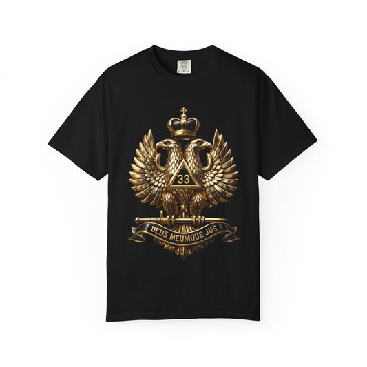 Masonic Double-Headed Eagle T-Shirt — 'Deus Meumque Jus' 33 Crest