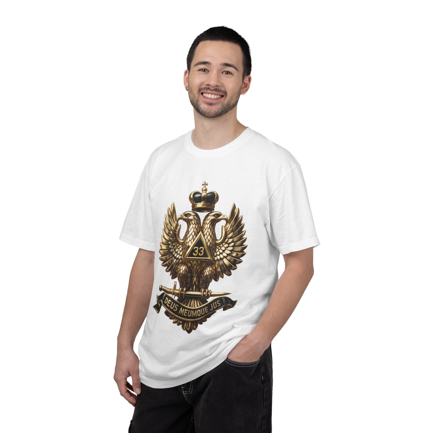 Masonic Double-Headed Eagle T-Shirt — 'Deus Meumque Jus' 33 Crest