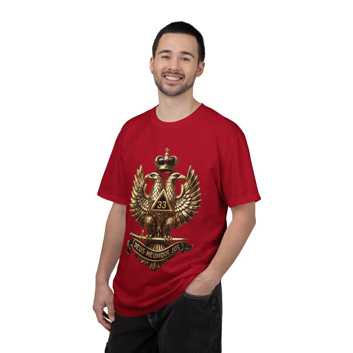 Masonic Double-Headed Eagle T-Shirt — 'Deus Meumque Jus' 33 Crest