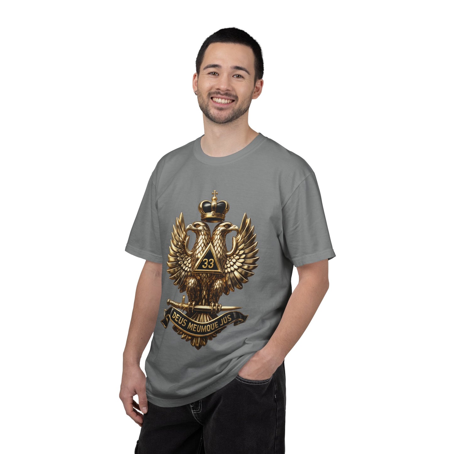 Masonic Double-Headed Eagle T-Shirt — 'Deus Meumque Jus' 33 Crest