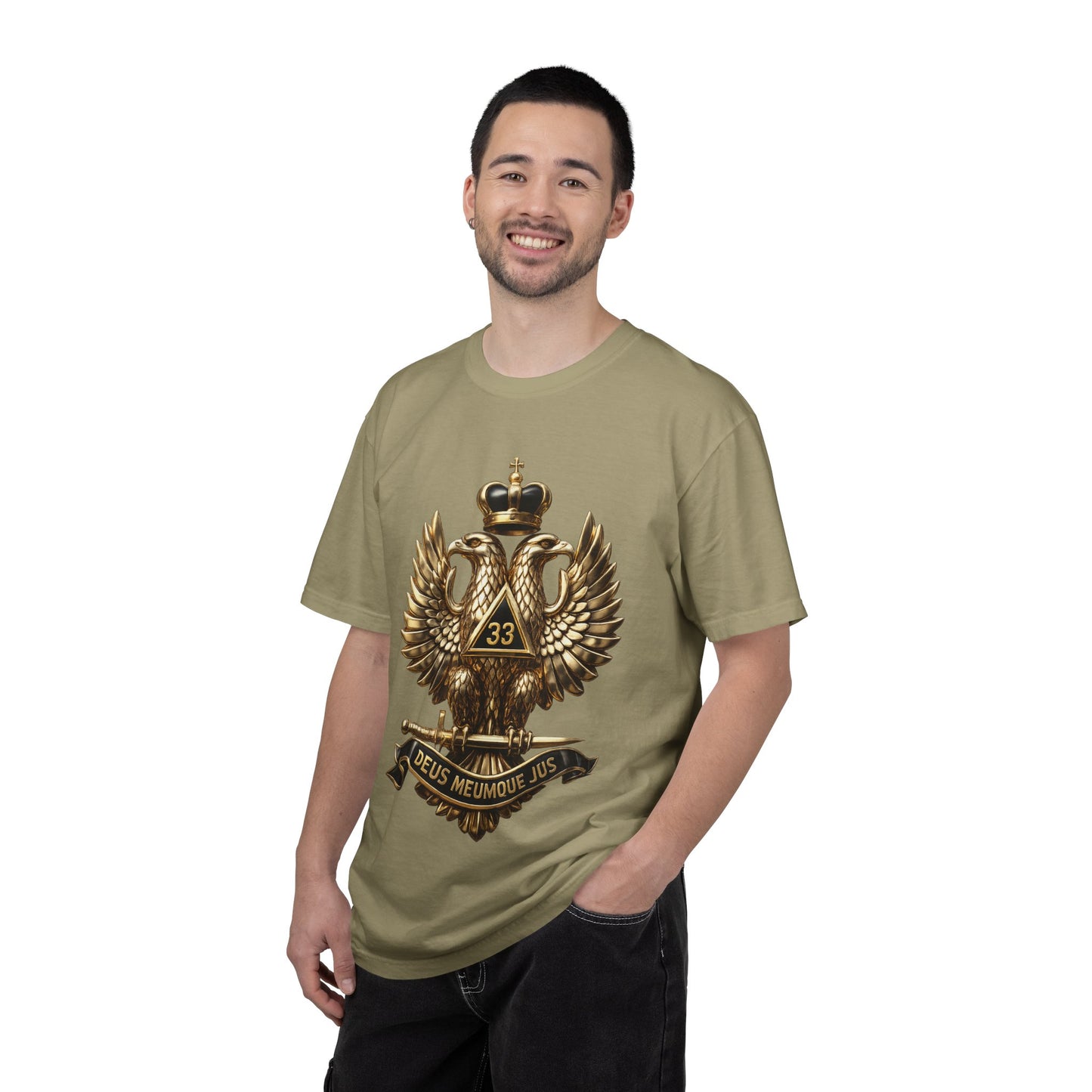 Masonic Double-Headed Eagle T-Shirt — 'Deus Meumque Jus' 33 Crest