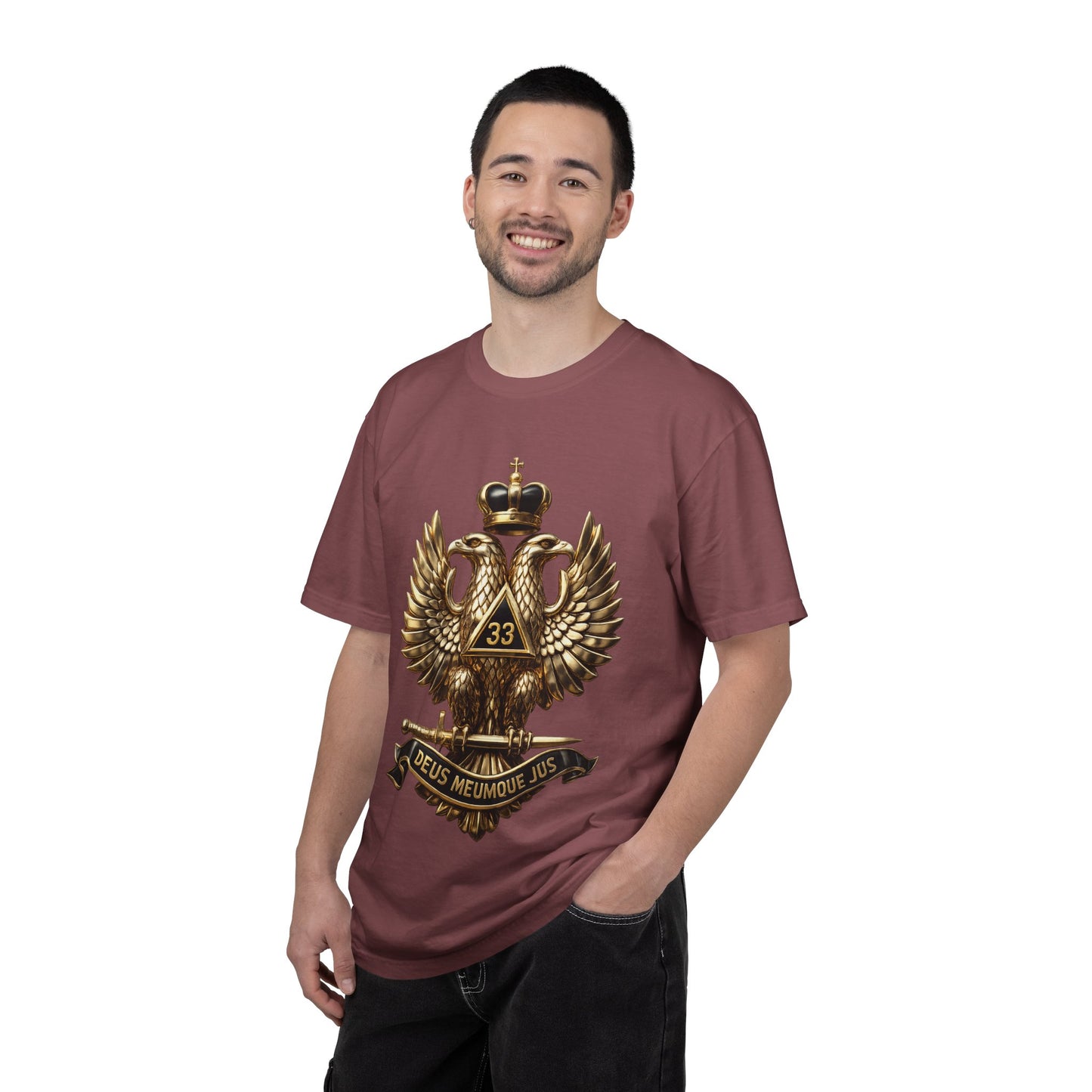 Masonic Double-Headed Eagle T-Shirt — 'Deus Meumque Jus' 33 Crest