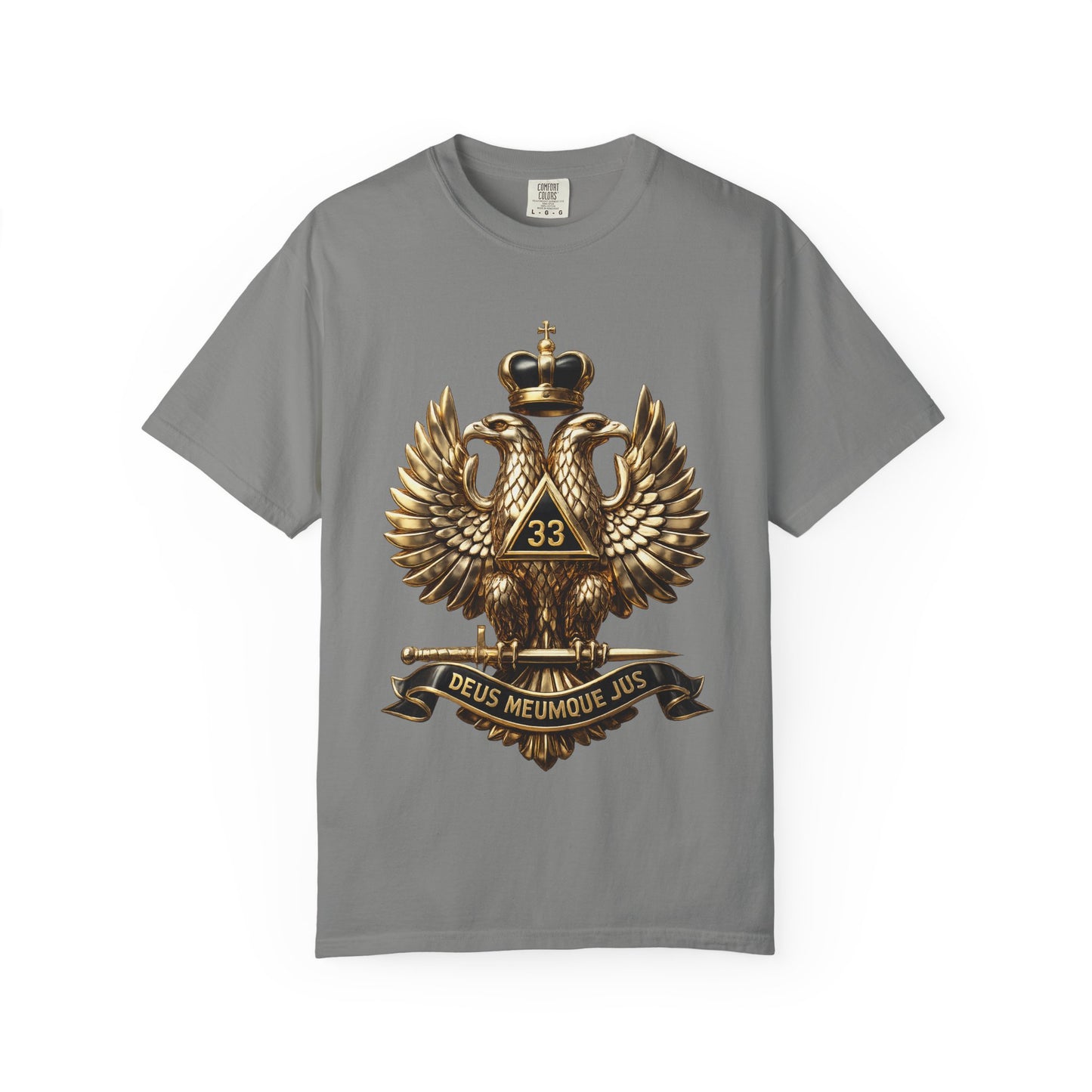 Masonic Double-Headed Eagle T-Shirt — 'Deus Meumque Jus' 33 Crest