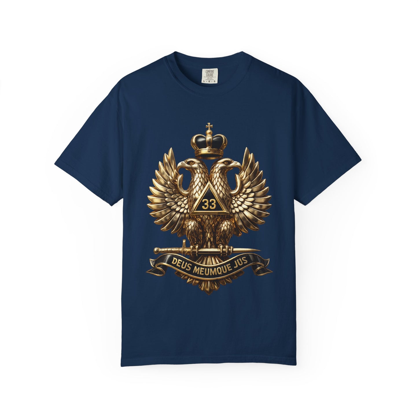 Masonic Double-Headed Eagle T-Shirt — 'Deus Meumque Jus' 33 Crest