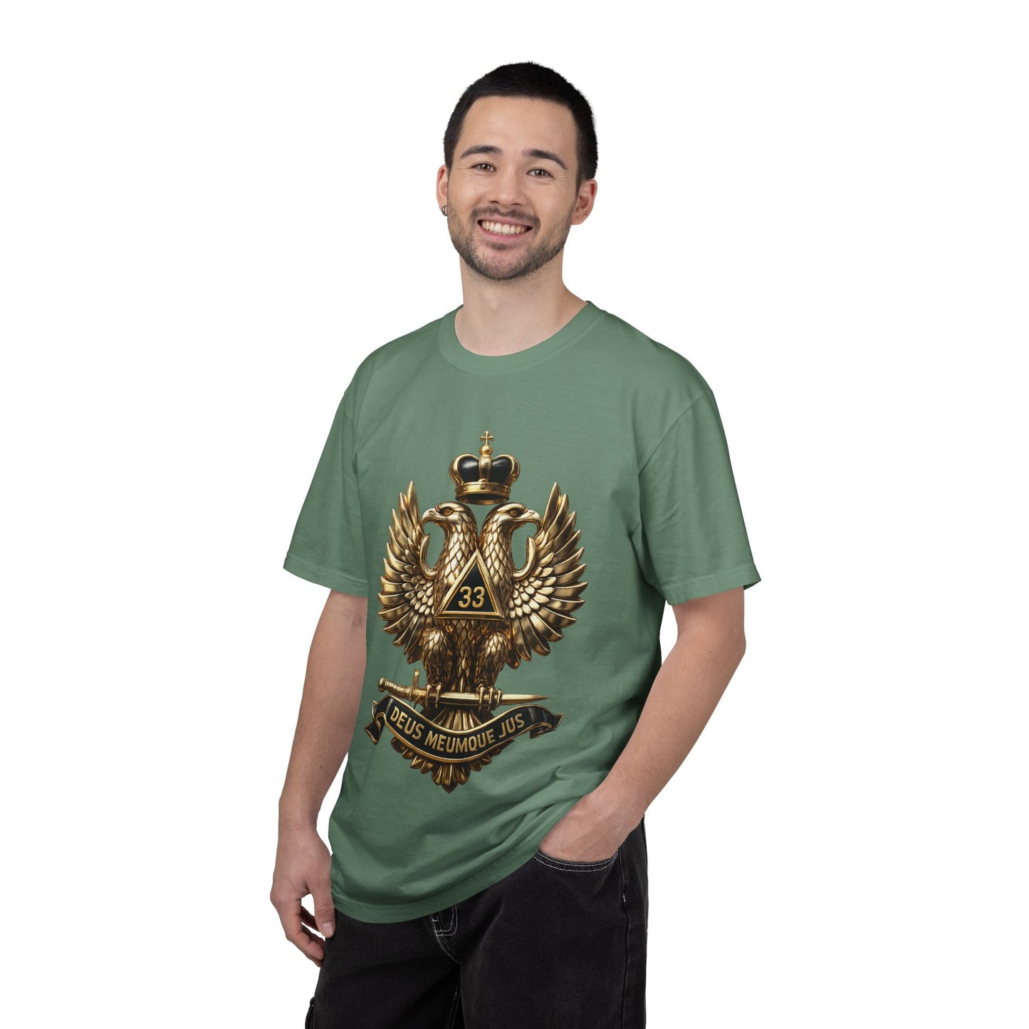 Masonic Double-Headed Eagle T-Shirt — 'Deus Meumque Jus' 33 Crest