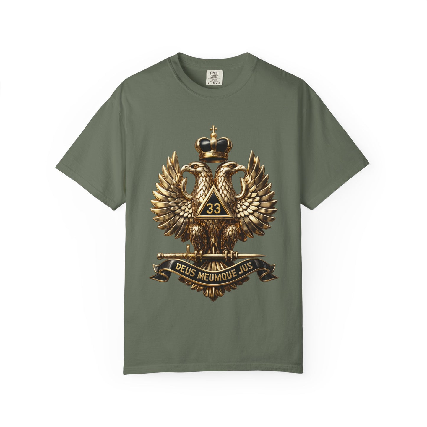 Masonic Double-Headed Eagle T-Shirt — 'Deus Meumque Jus' 33 Crest