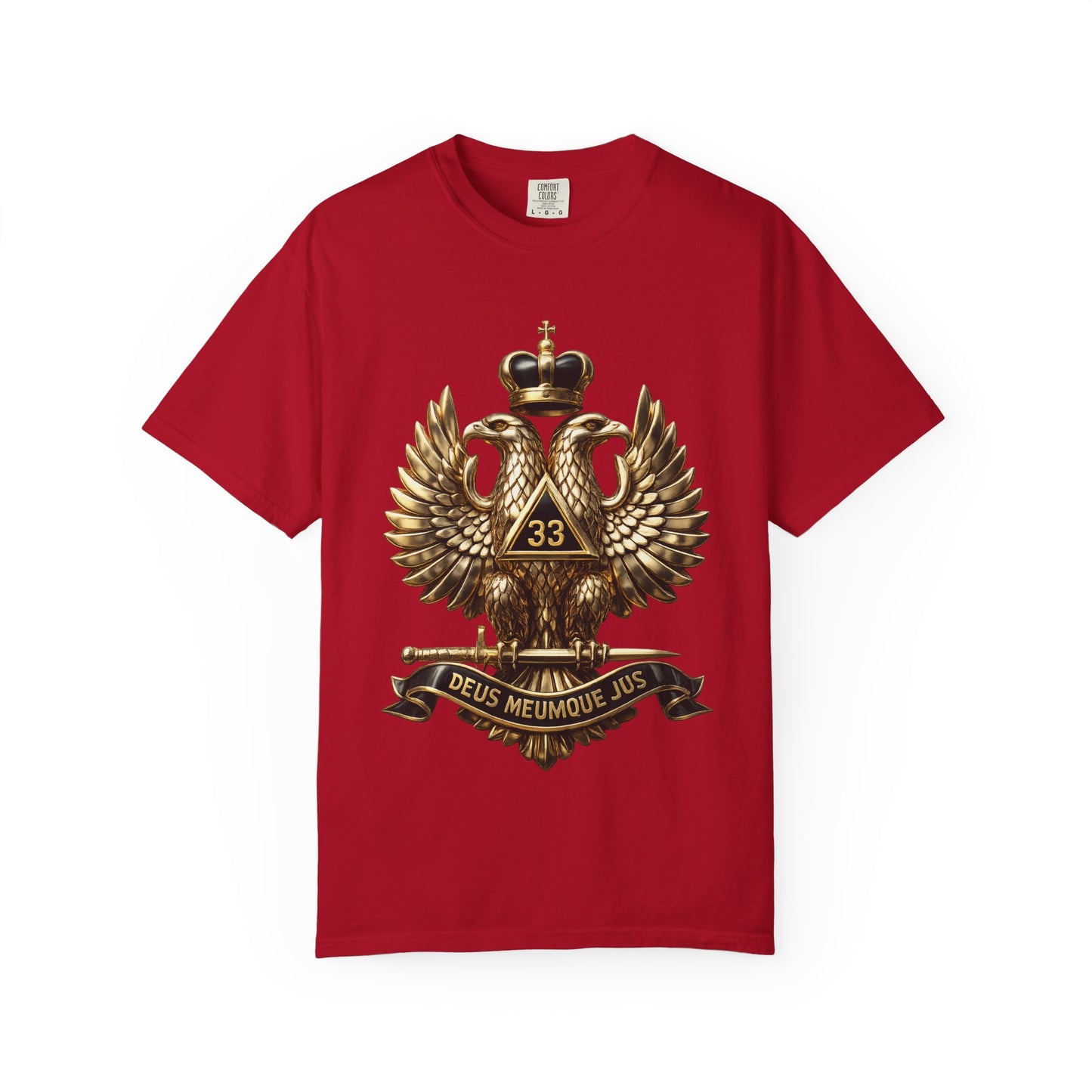 Masonic Double-Headed Eagle T-Shirt — 'Deus Meumque Jus' 33 Crest