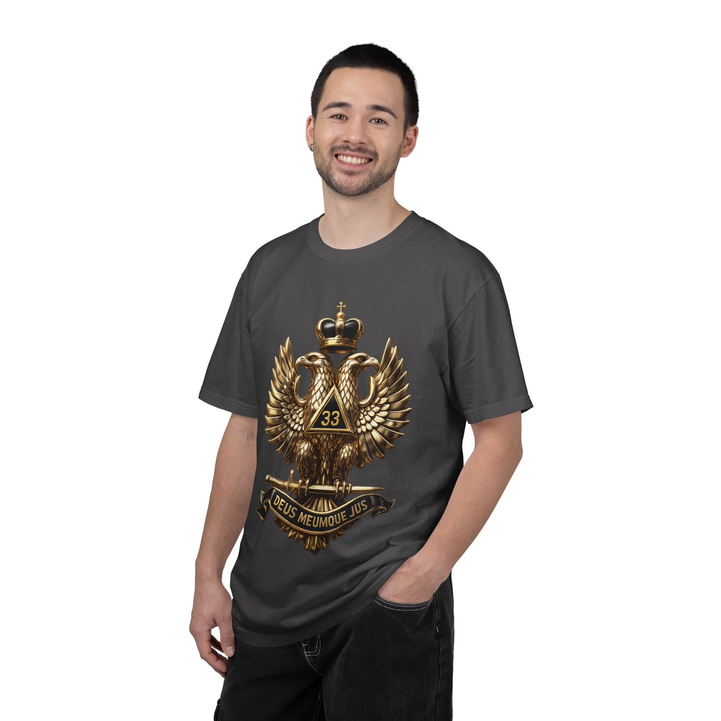 Masonic Double-Headed Eagle T-Shirt — 'Deus Meumque Jus' 33 Crest
