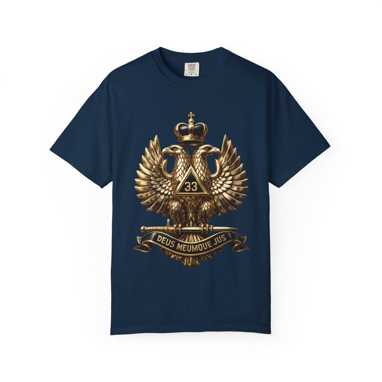 Masonic Double-Headed Eagle T-Shirt — 'Deus Meumque Jus' 33 Crest